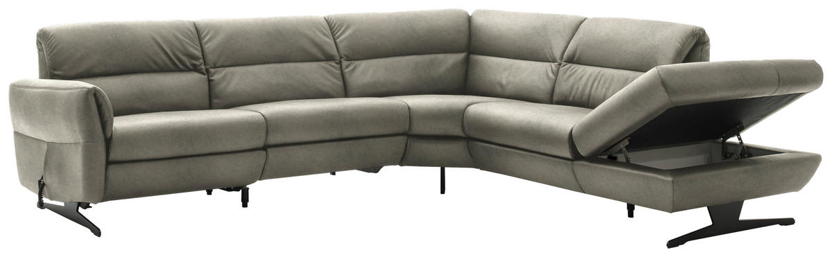 ECKSOFA Hellgrau Echtleder  - Hellgrau/Schwarz, Design, Leder/Metall (286/258cm) - Schöner Wohnen