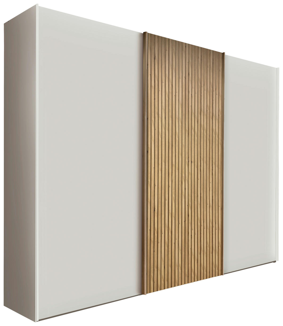 SCHWEBETÜRENSCHRANK in Weiss, Eiche Bianco  - Chromfarben/Weiss, Design, Holz/Holzwerkstoff (300/236/67cm) - Novel