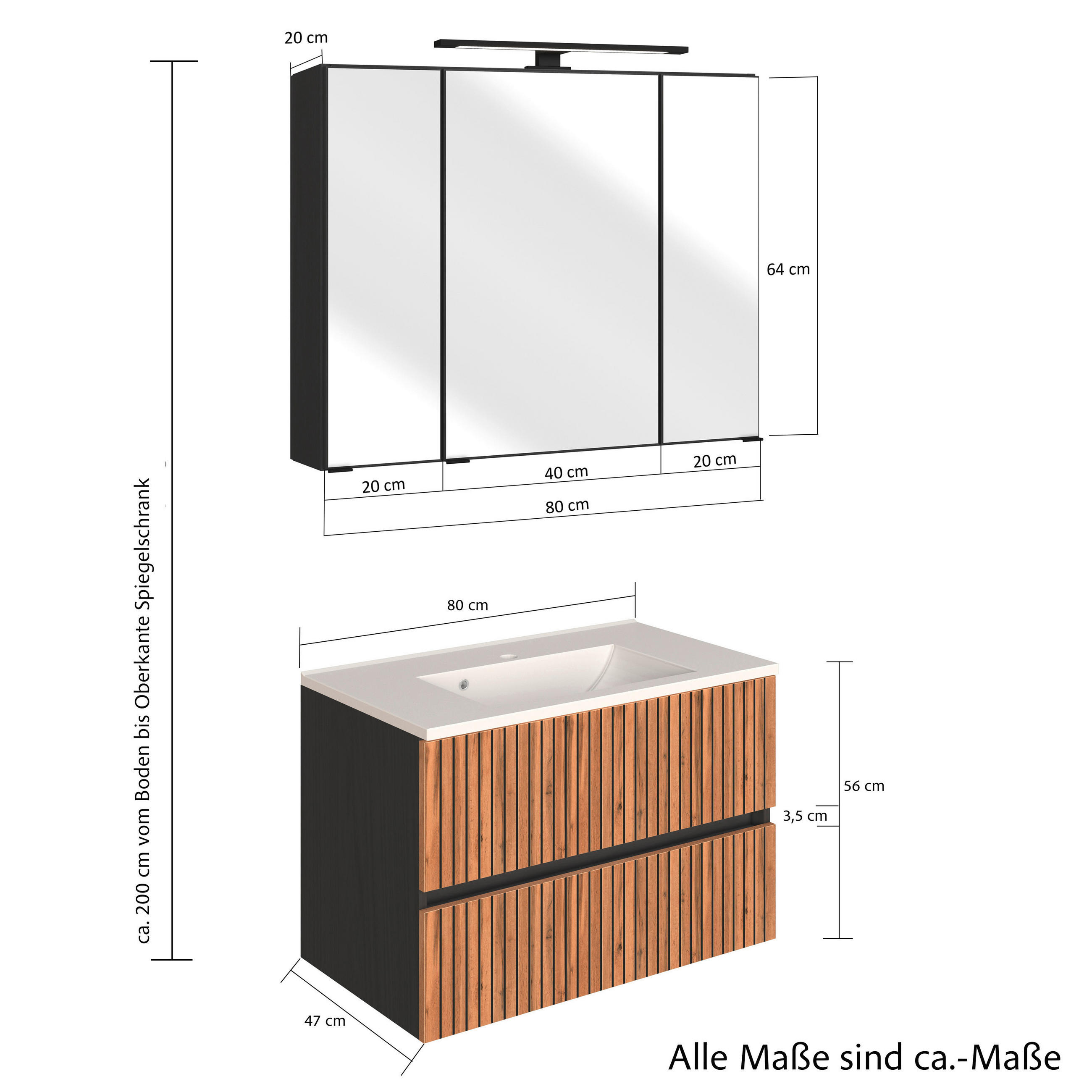 Thumbnail - Xora Badezimmer Hanoi, Graphit, Schwarz, Eiche Wotan, Holzwerkstoff, Streifen, 6 Fächer, 2 Schublade(n),2 Schublade(n) S...