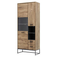 VITRINSKÅP i grafitfärgad, ekfärgad  - grafitfärgad/antracit, Modern, metall/trämaterial (79/196/38cm) - Livetastic