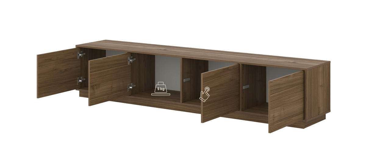 LOWBOARD Japandi  in 220,5/45/41,5 cm  - Nussbaumfarben, Design, Holzwerkstoff (220,5/45/41,5cm) - MID.YOU