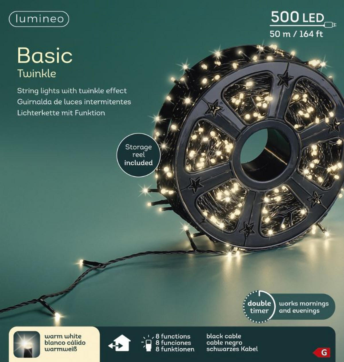 SVETLOBNA GIRLANDA     27000-30000 K   - črna, Basics, kovina/umetna masa (5000cm) - X-Mas