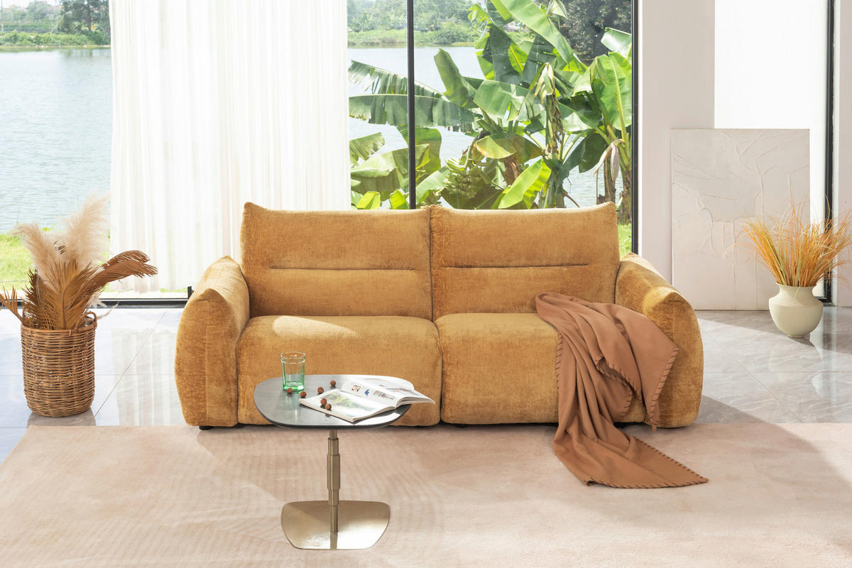 2-SITZER-SOFA Chenille Goldfarben  - Goldfarben/Schwarz, MODERN, Kunststoff/Textil (216/89/92cm) - MID.YOU