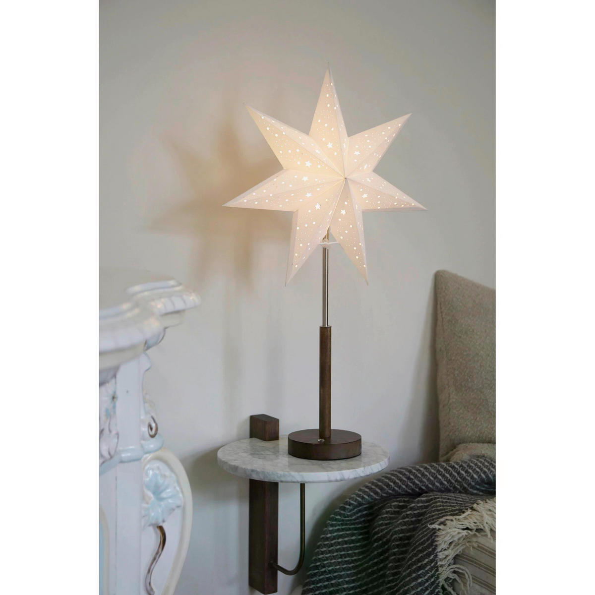 LED-DEKOLEUCHTE NOELLA 35/62/15 cm  - Edelstahlfarben/Dunkelbraun, Trend, Holz/Papier (35/62/15cm) - Markslöjd