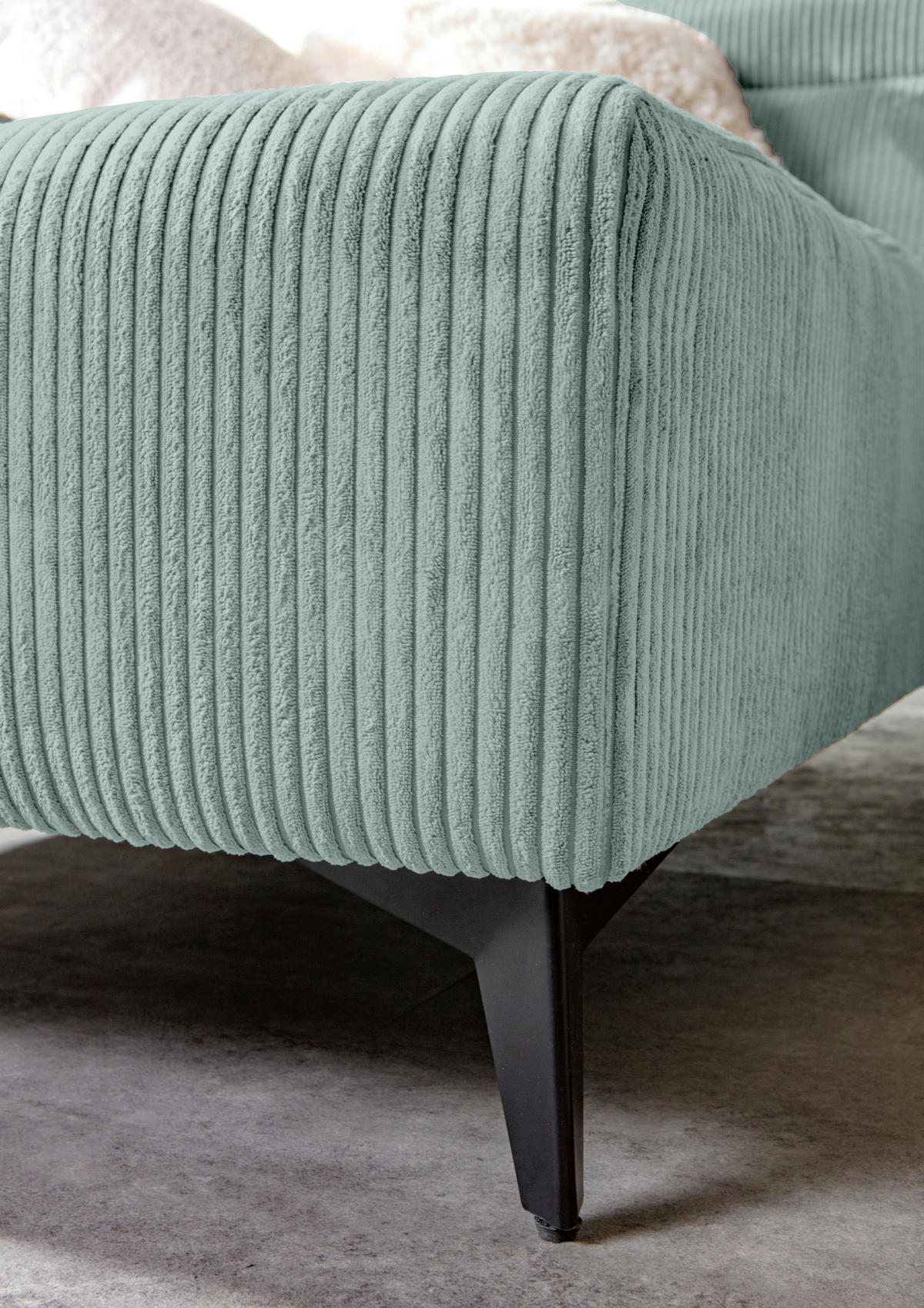 ECKSOFA Mintgrün Cord Rücken echt, Kopfteilverstellung, Sitzvorzug  - Schwarz/Mintgrün, KONVENTIONELL, Textil/Metall (170/257cm) - Carryhome