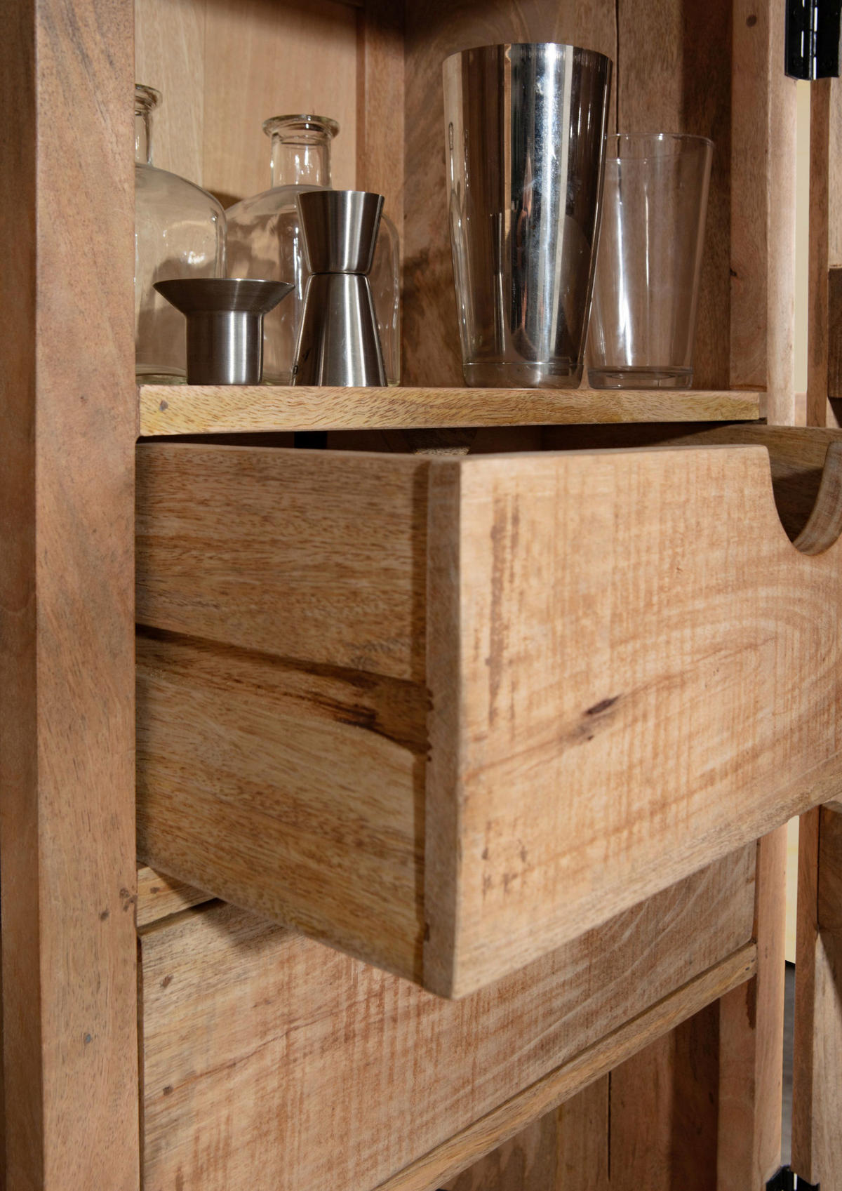 BAR Mangoholz massiv Naturfarben  - Schwarz/Naturfarben, Design, Holz/Metall (100-150/122/55cm) - Landscape