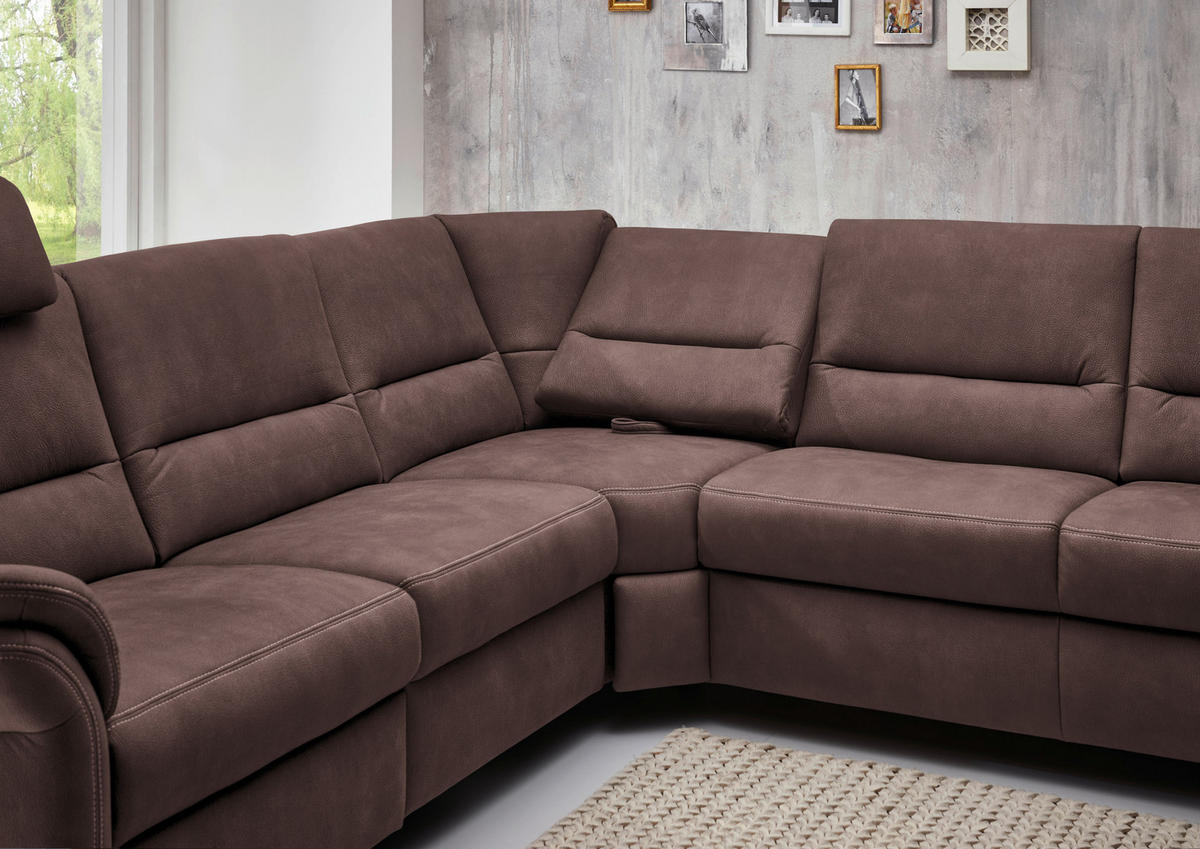 SOFFA i mikrofiber brun  - aluminiumfärg/brun, Klassisk, metall/textil (262/335/173cm) - Beldomo System