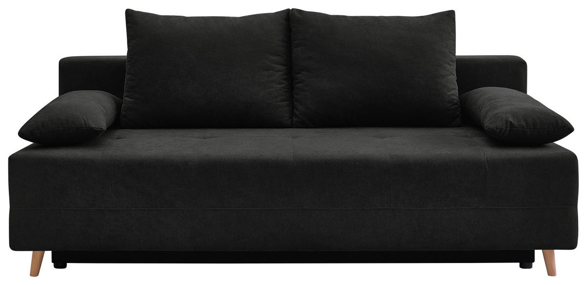 SCHLAFSOFA LUMOS Samt Schwarz  inkl. Rückenkissen, Armlehnenkissen, Schlaffunktion, Rücken echt, Stauraum  - Schwarz/Naturfarben, Design, Textil (206/96/96cm) - P & B