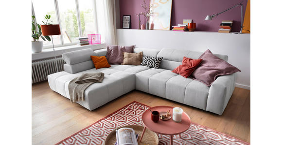 ECKSOFA in Feincord Silberfarben  - Silberfarben/Schwarz, KONVENTIONELL, Kunststoff/Textil (219/311cm) - Hom`in