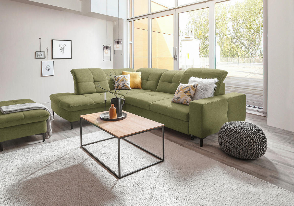 ECKSOFA in Chenille Olivgrün  240/308 cm  - Schwarz/Olivgrün, Design, Textil/Metall (240/308cm) - Xora