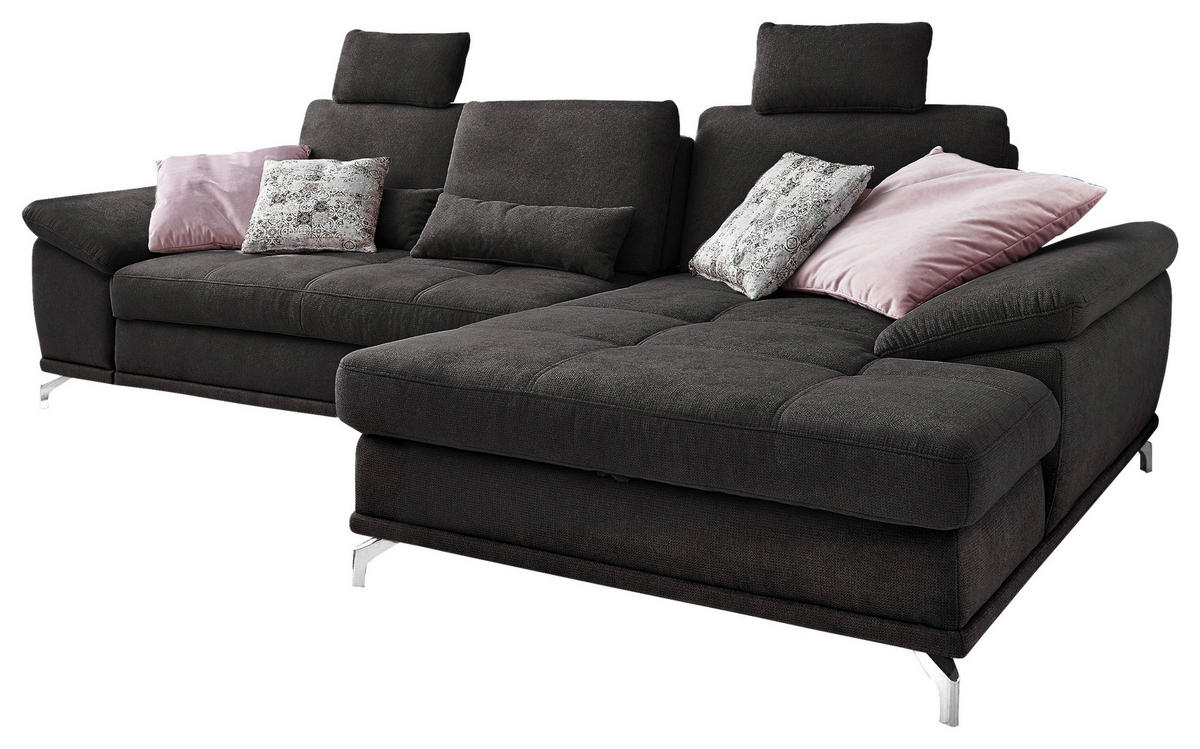 ECKSOFA Flachgewebe Schwarz  - Silberfarben/Schwarz, Konventionell, Textil/Metall (301/176cm) - Sit & More