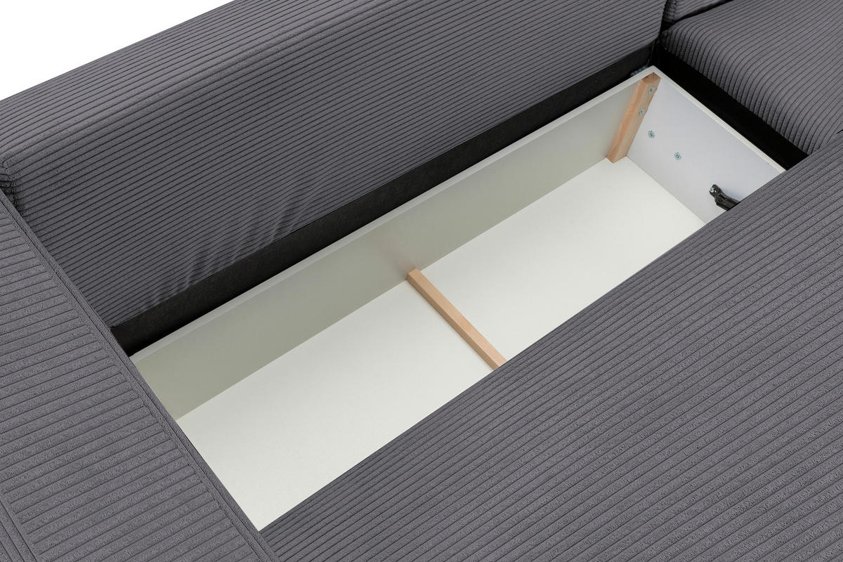 ECKSOFA in Cord Grau  - Schwarz/Grau, Design, Holz/Textil (264/184cm) - Stylife