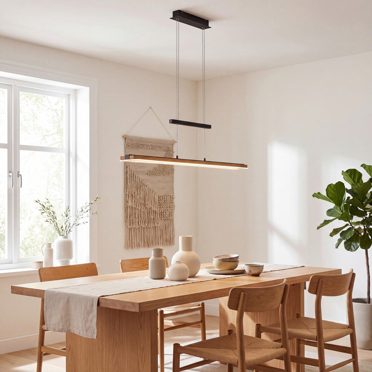 LED-HÄNGELEUCHTE 100/9/150 cm    - Schwarz, Natur, Holz/Metall (100/9/150cm) - Waldwelt