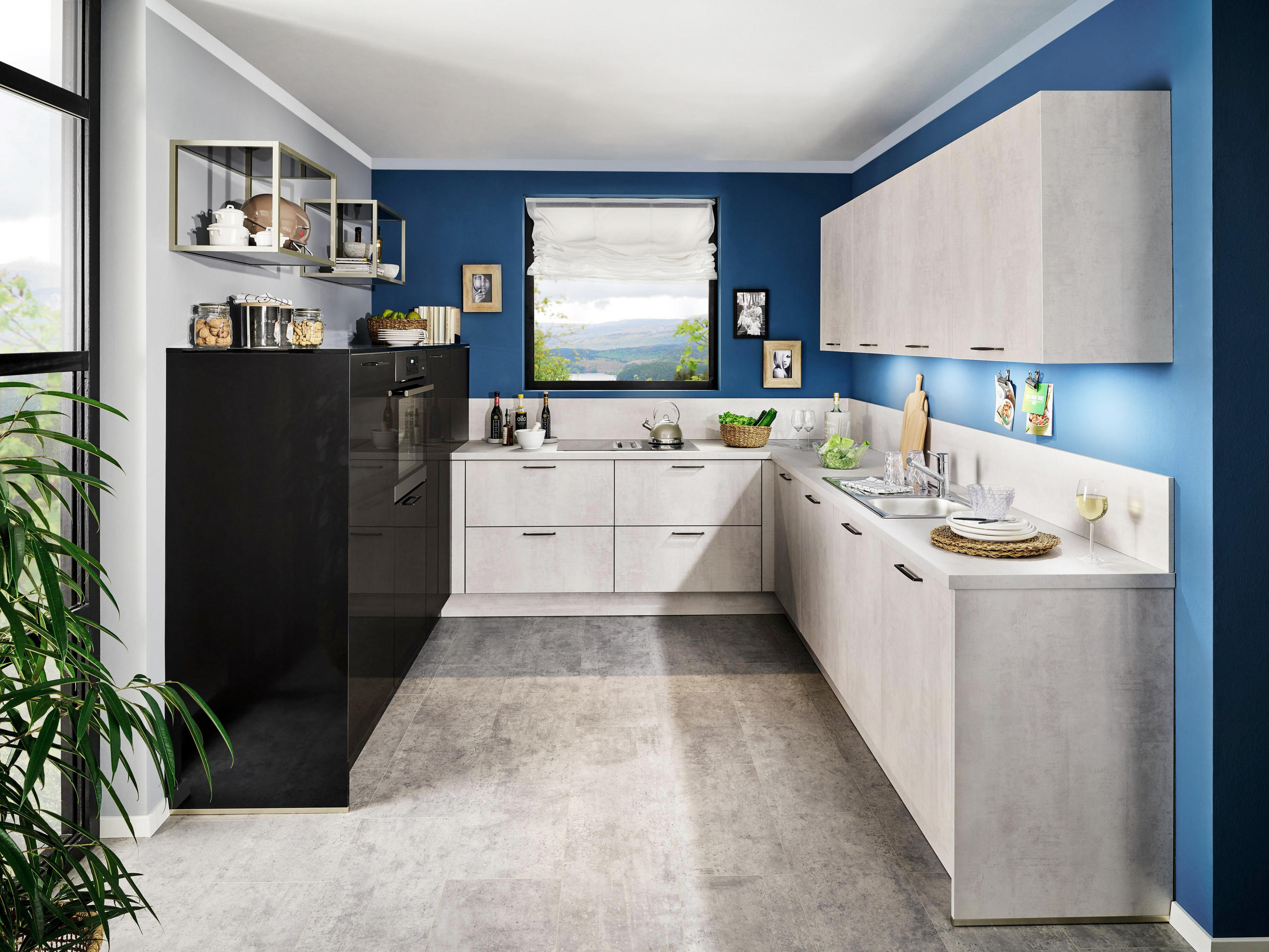 EINBAUKÜCHE COMET  - Schwarz/Grau, Design, Holzwerkstoff - Moderano