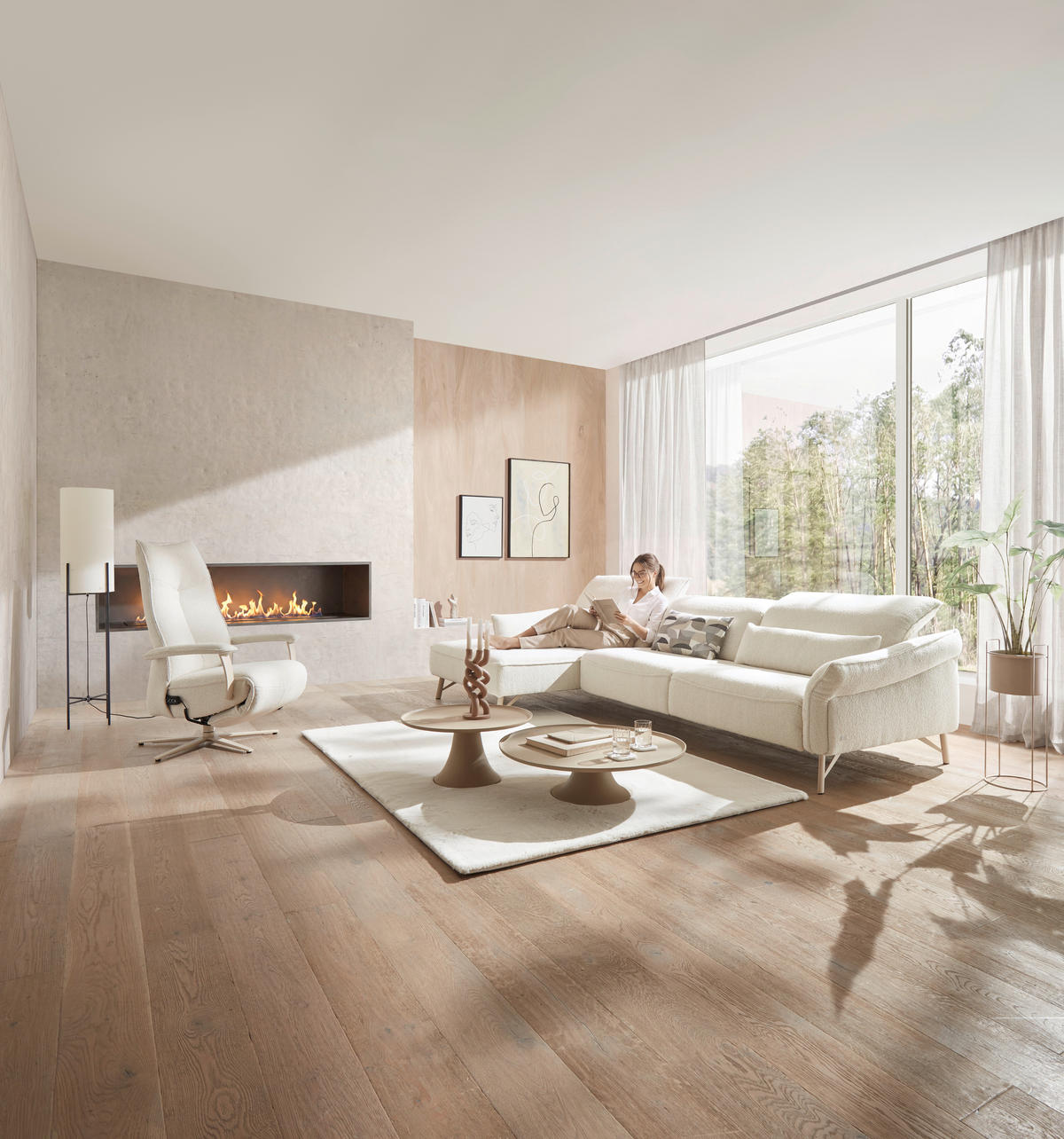 ECKSOFA Creme Chenille Rücken echt  - Beige/Creme, Design, Textil/Metall (165/329cm) - Johann Jakob