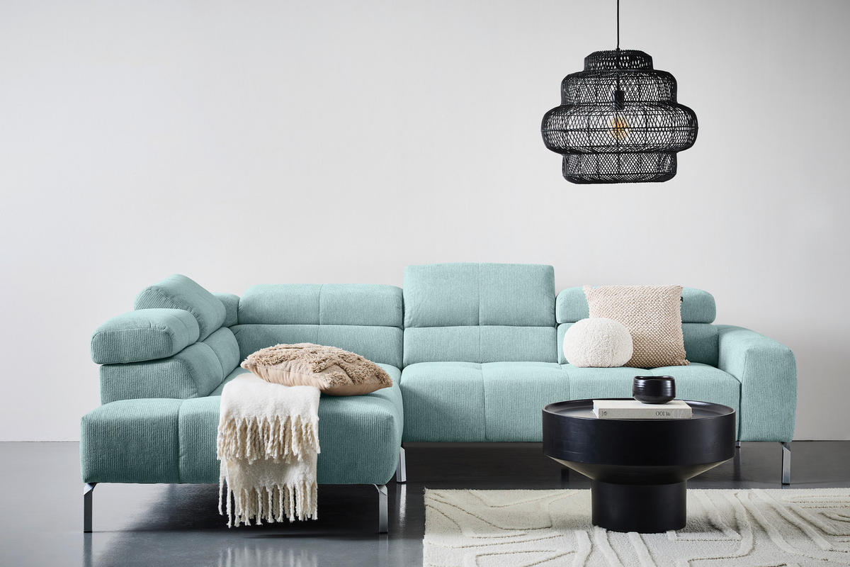 ECKSOFA Salbeigrün Flachgewebe  - Chromfarben/Salbeigrün, KONVENTIONELL, Textil/Metall (224/282cm) - Hom`in