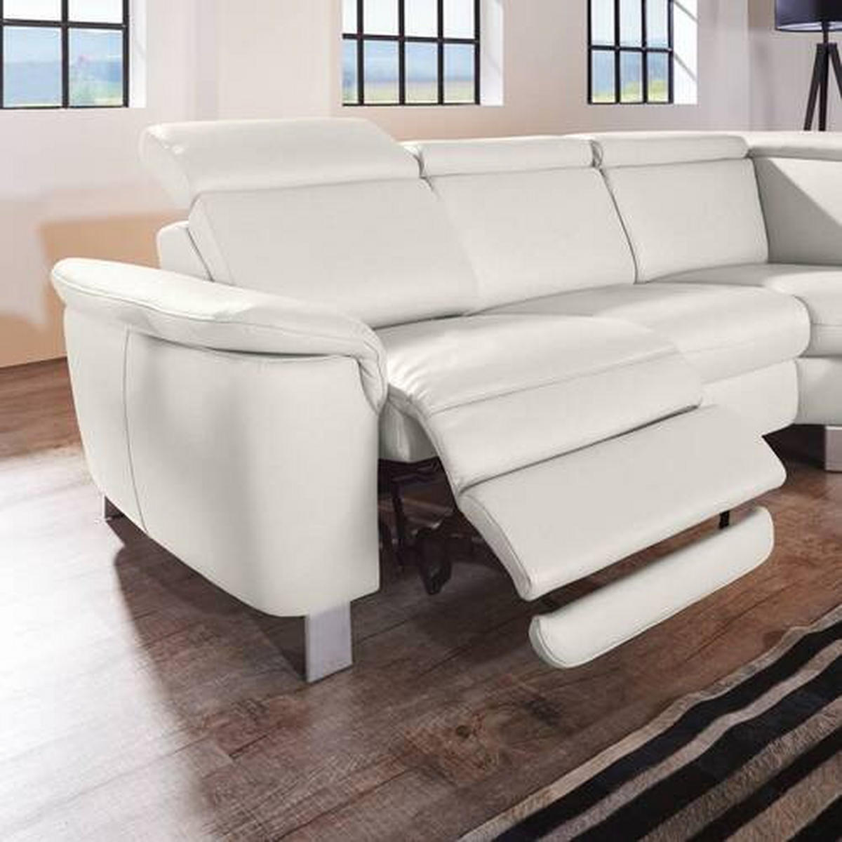 ECKSOFA in Echtleder Weiss  - Weiss/Alufarben, Design, Leder/Metall (271/239cm) - Cantus
