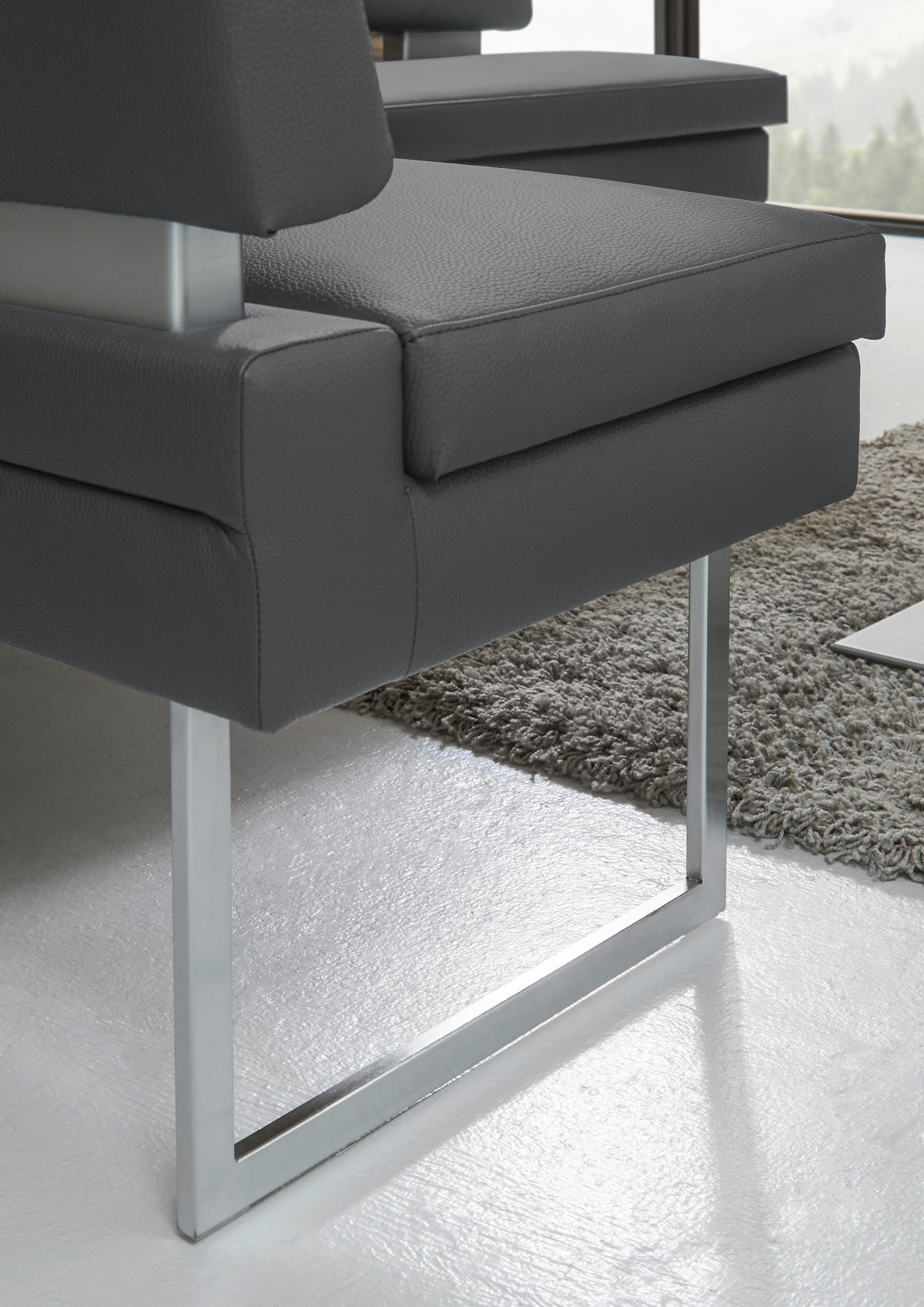 ECKBANK 158/200 cm  in Grau, Edelstahlfarben  - Edelstahlfarben/Grau, Design, Textil/Metall (158/200cm) - Dieter Knoll