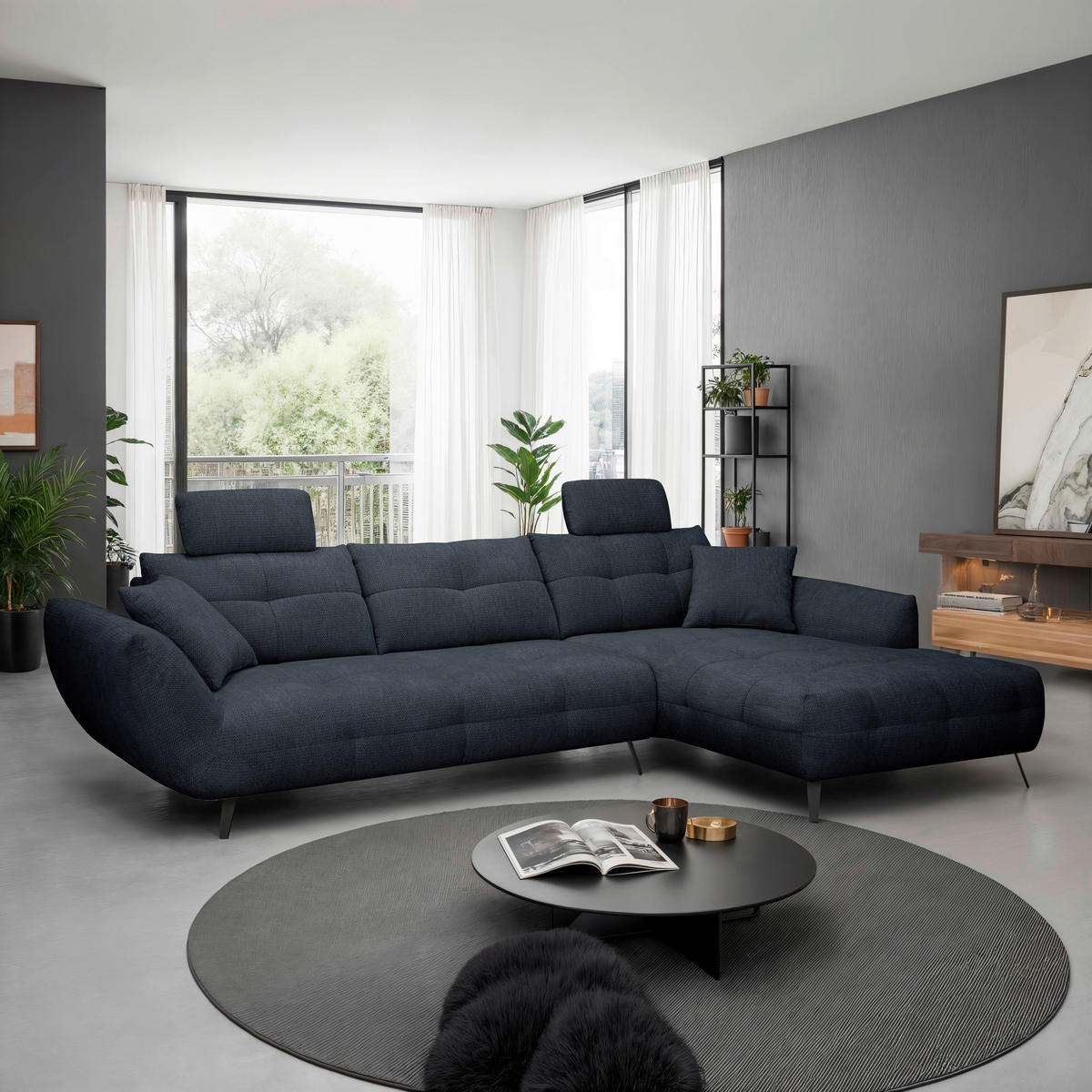 KOPFSTÜTZE - Dunkelblau, KONVENTIONELL, Textil (55/28/18cm) - Hom`in