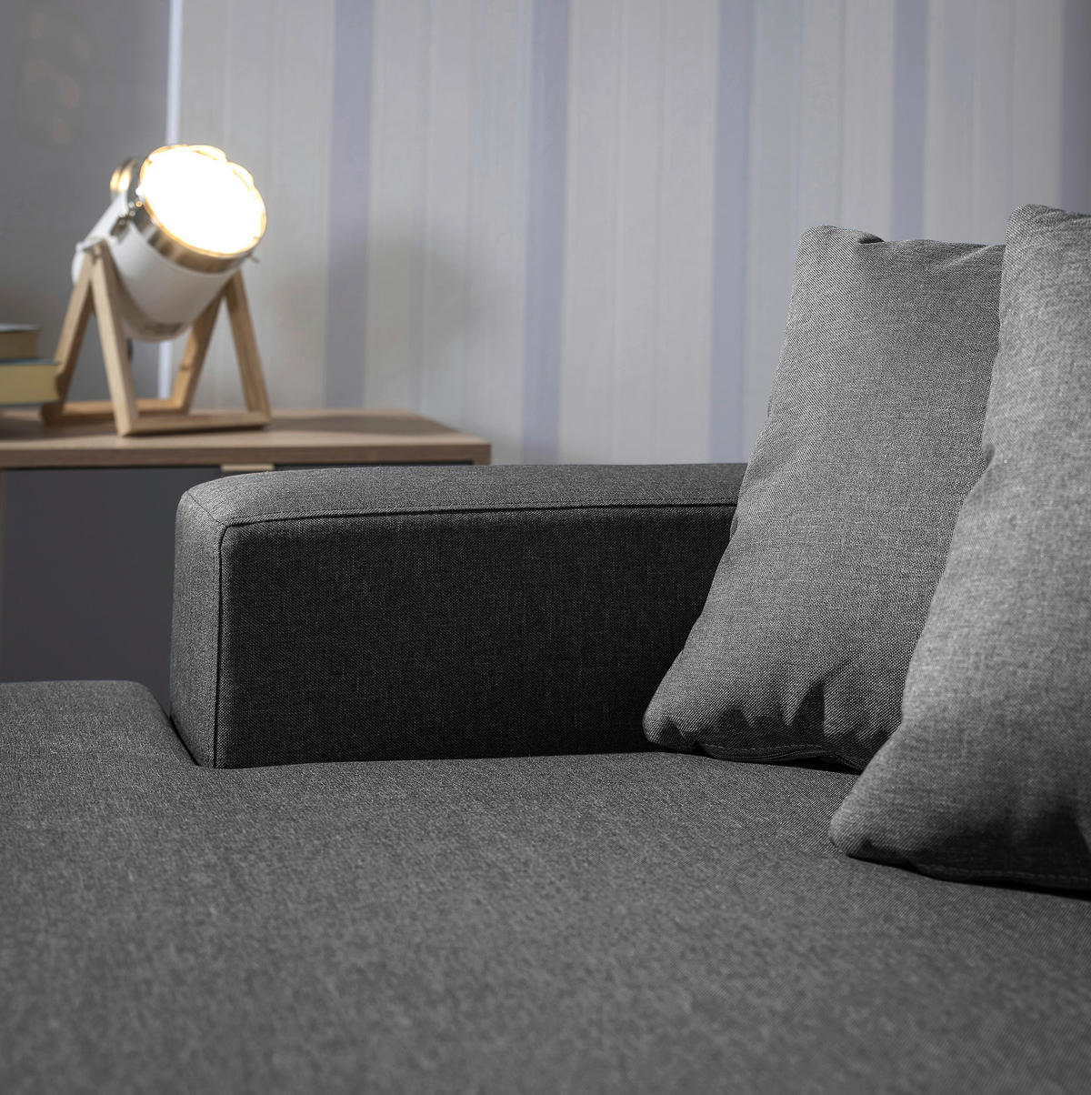 ECKSOFA Anthrazit Flachgewebe  - Anthrazit/Silberfarben, Design, Textil/Metall (175/294cm) - Max Winzer