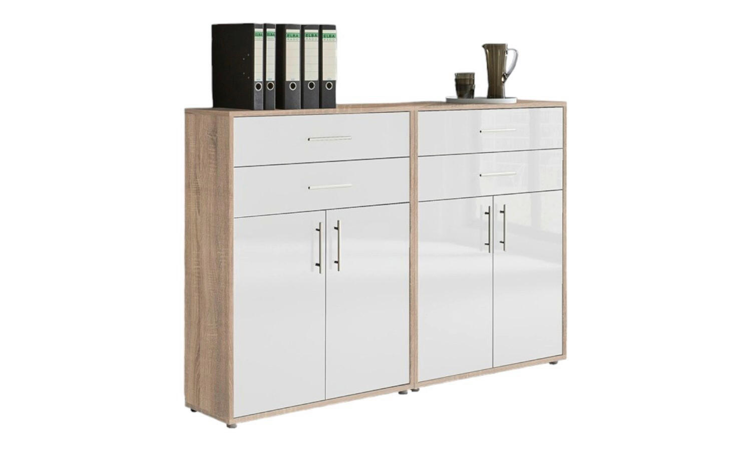 AKTENSCHRANK Sonoma Eiche, Weiß Hochglanz  - Weiß Hochglanz/Sonoma Eiche, MODERN, Holzwerkstoff (168,8/113,6/33cm) - MID.YOU