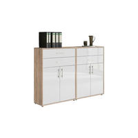 AKTENSCHRANK Sonoma Eiche, Weiß Hochglanz  - Weiß Hochglanz/Sonoma Eiche, MODERN, Holzwerkstoff (168,8/113,6/33cm) - MID.YOU