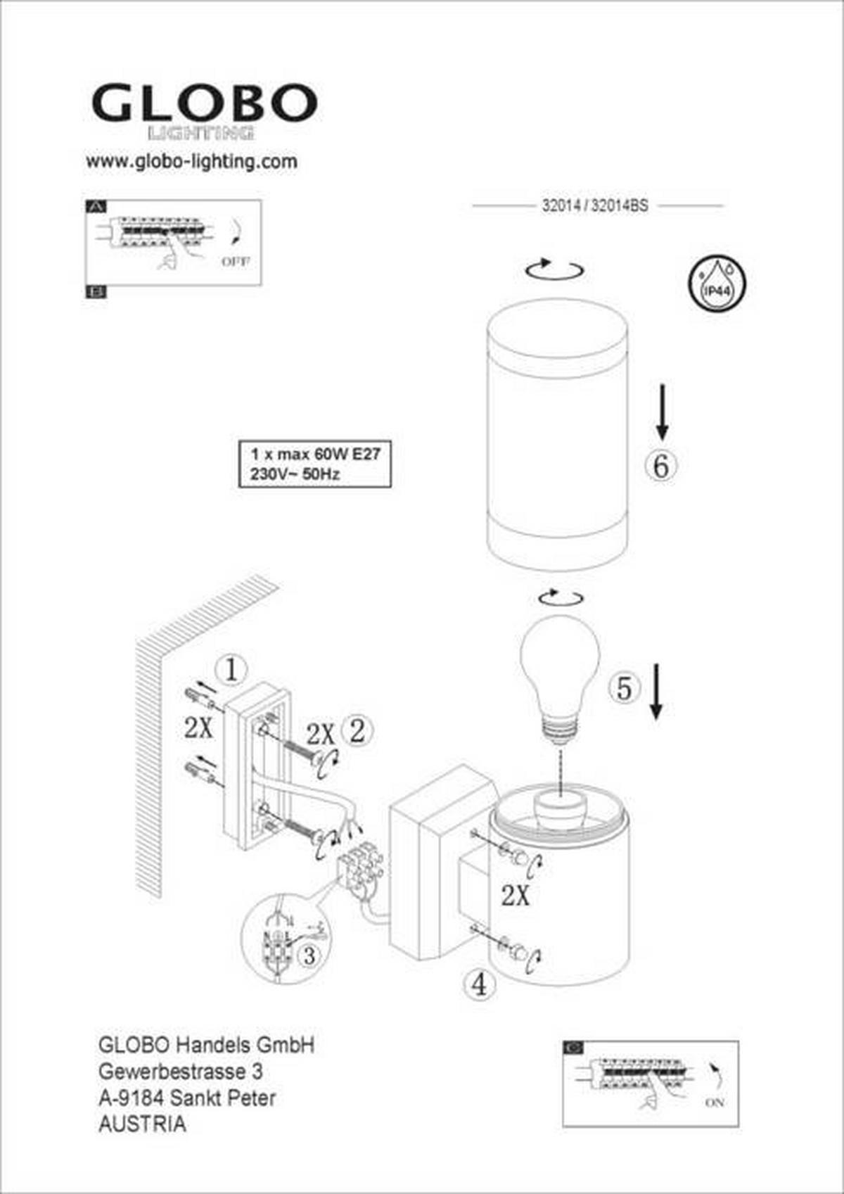 VÄGGLAMPA FÖR UTOMHUS - svart, Basics, metall/plast (10,2/15,5/24cm) - Globo
