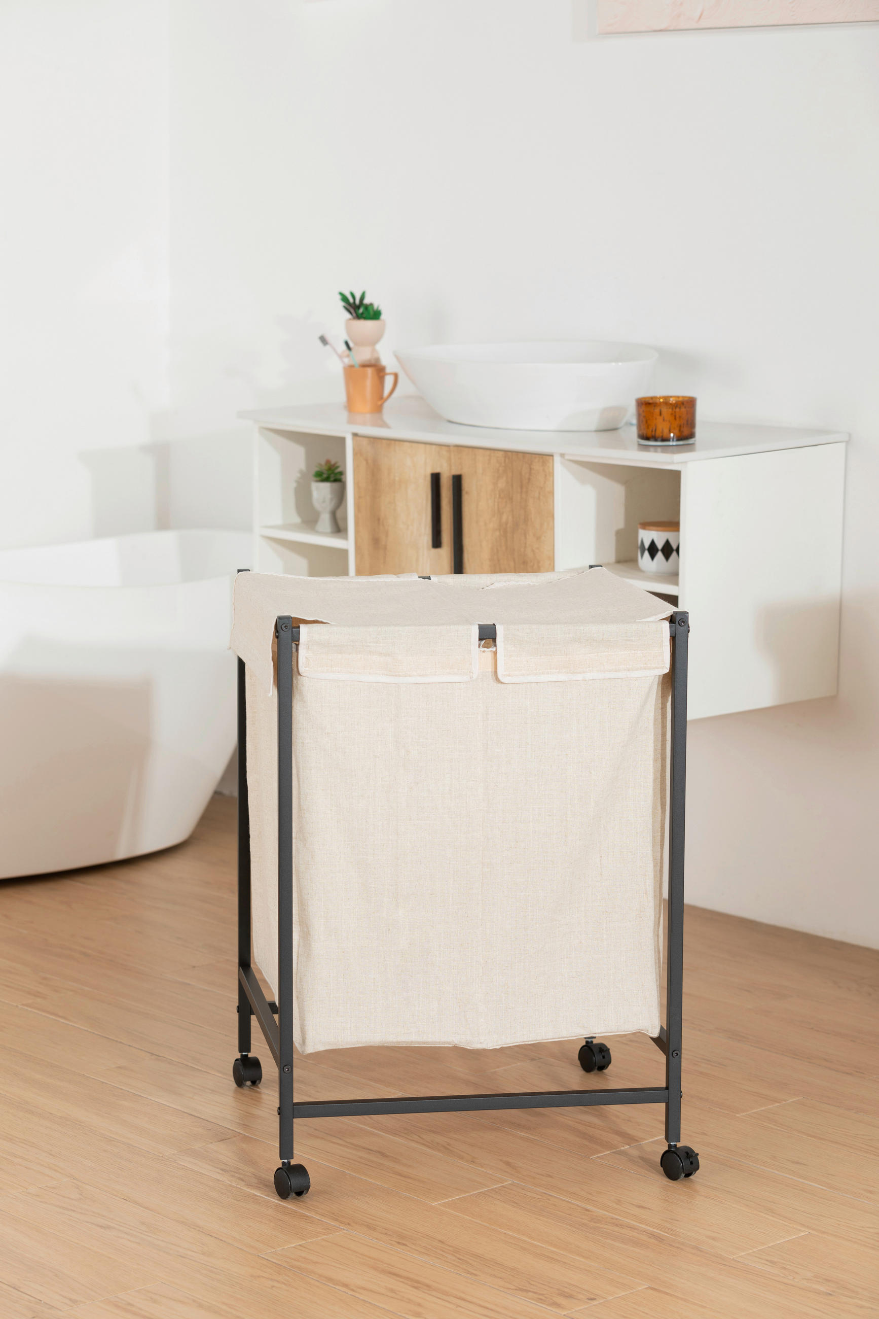 WÄSCHEKORB - Schwarz, MODERN, Textil/Metall (55/80/56cm) - PBJ