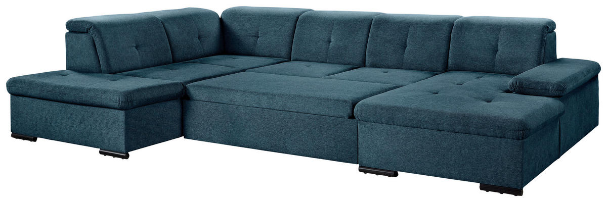 WOHNLANDSCHAFT Dunkelblau Chenille  - Dunkelblau/Grau, KONVENTIONELL, Kunststoff/Textil (188/340/240cm) - Carryhome