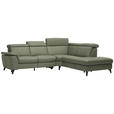 ECKSOFA in Echtleder Grün  - Schwarz/Grün, Design, Leder/Metall (285/239cm) - Cantus