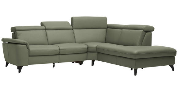 ECKSOFA in Echtleder Grün  - Schwarz/Grün, Design, Leder/Metall (285/239cm) - Cantus