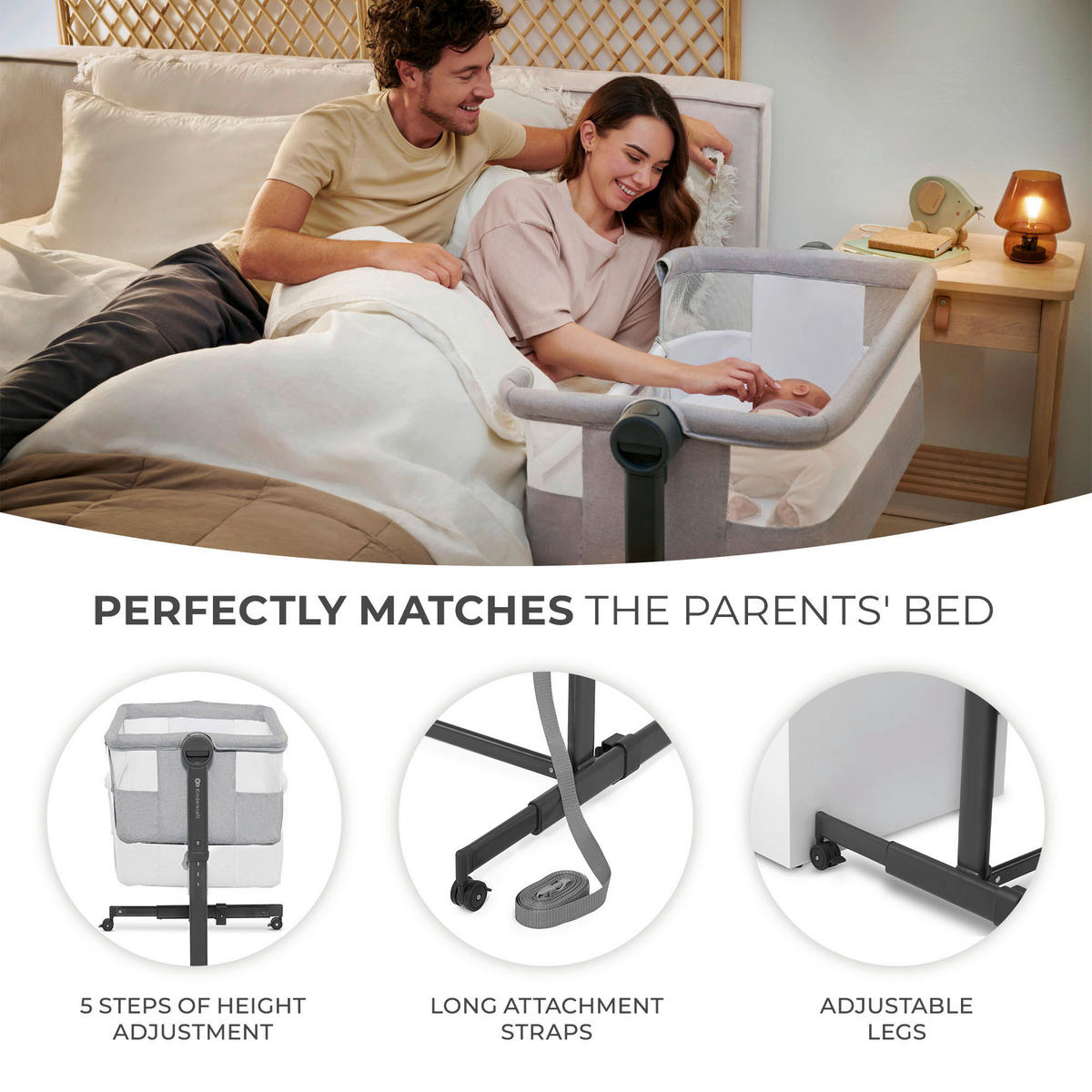 BEISTELLBETT Neste Up 2  - Hellgrau, Basics (98/68-79/51-60.5cm) - kinderkraft
