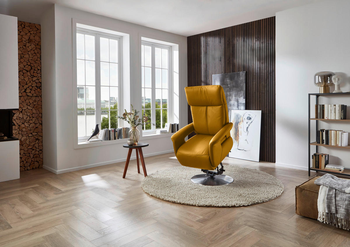 RELAXSESSEL in Leder Currygelb  - Currygelb/Edelstahlfarben, Design, Leder/Metall (78/112/85cm) - Cantus