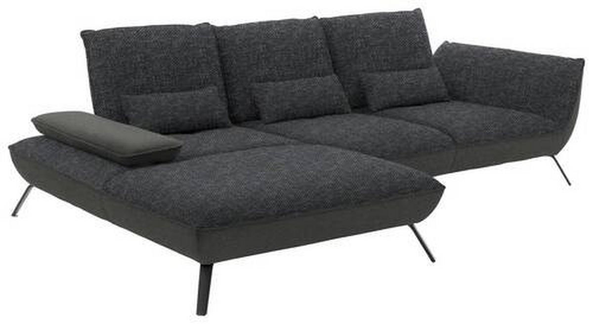 ECKSOFA in Flachgewebe Anthrazit  191/301 cm  - Anthrazit/Schwarz, Design, Textil/Metall (191/301cm) - Moderano
