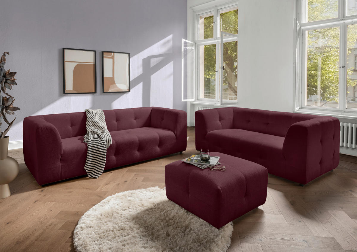 HOCKER in Textil Bordeaux  - Bordeaux/Schwarz, Design, Kunststoff/Textil (72/44/72cm) - Livetastic