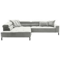 ECKSOFA Hellgrau Cord Rücken echt, Kopfteilverstellung, Sitzvorzug  - Hellgrau/Schwarz, KONVENTIONELL, Textil/Metall (219/311cm) - Hom`in