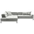 ECKSOFA Hellgrau Cord Rücken echt, Kopfteilverstellung, Sitzvorzug  - Hellgrau/Schwarz, KONVENTIONELL, Textil/Metall (219/311cm) - Hom`in