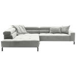 ECKSOFA Hellgrau Cord Rücken echt, Kopfteilverstellung, Sitzvorzug  - Hellgrau/Schwarz, KONVENTIONELL, Textil/Metall (219/311cm) - Hom`in