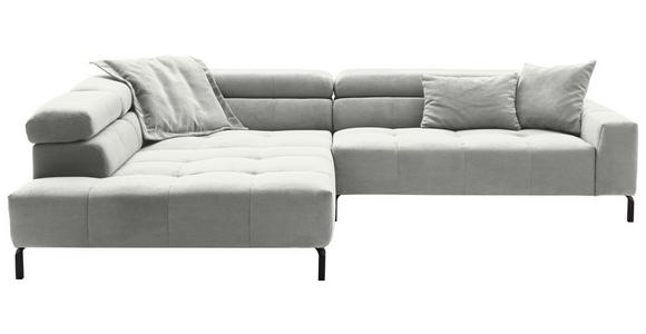ECKSOFA Hellgrau Cord Rücken echt, Kopfteilverstellung, Sitzvorzug  - Hellgrau/Schwarz, KONVENTIONELL, Textil/Metall (219/311cm) - Hom`in