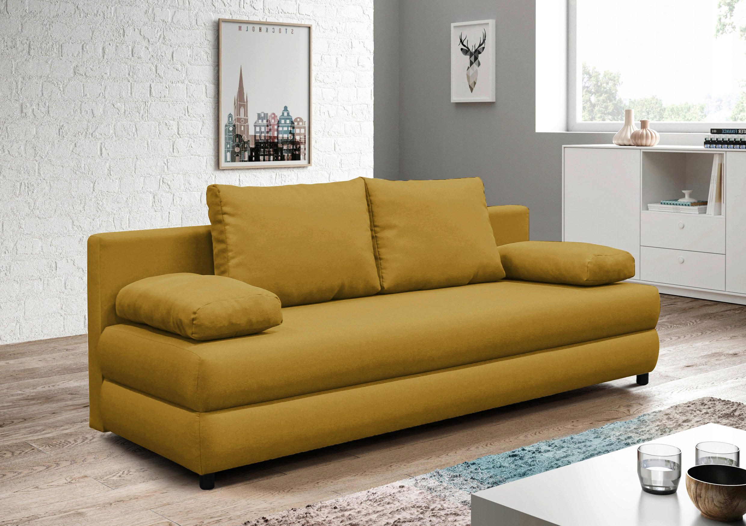 SCHLAFSOFA Webstoff Gelb  - Gelb/Schwarz, Design, Kunststoff/Textil (200/88/87cm) - P & B