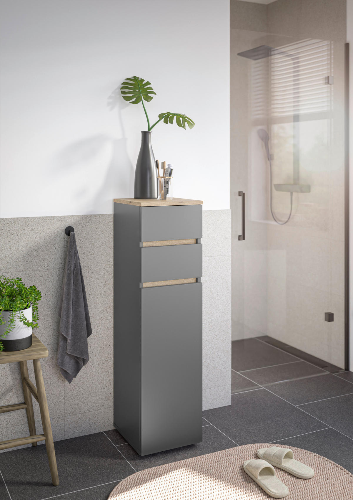 MIDISCHRANK 30/108/30 cm  - Eichefarben/Anthrazit, Design, Holzwerkstoff/Kunststoff (30/108/30cm) - home24