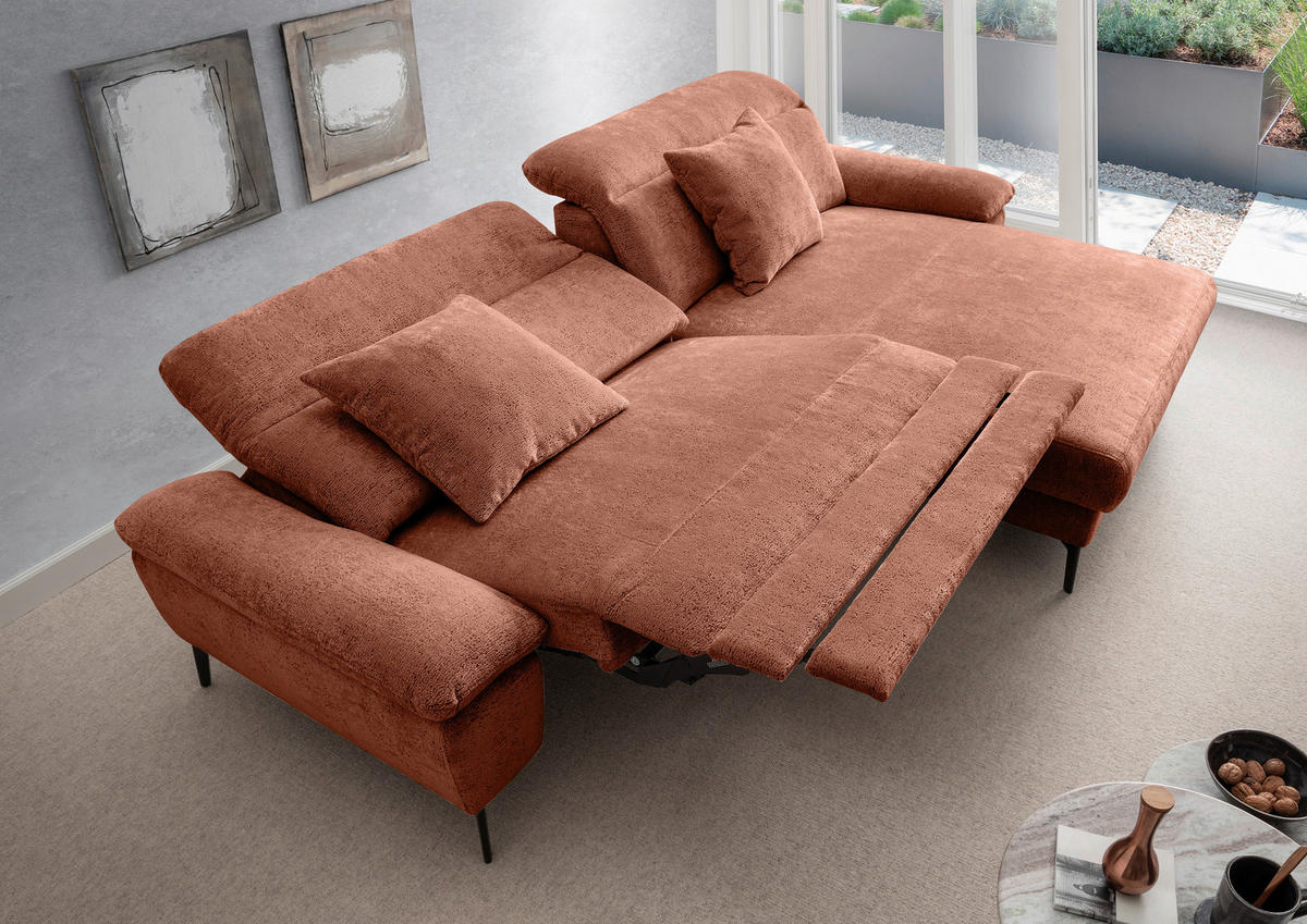 ECKSOFA Chenille Rostfarben  - Rostfarben/Schwarz, Konventionell, Textil/Metall (300/178cm) - Livetastic