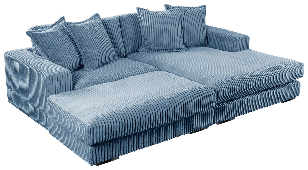 ECKSOFA FUNNY Hellblau Cord  - Schwarz/Hellblau, Basics, Kunststoff/Textil (195/285cm) - Livetastic