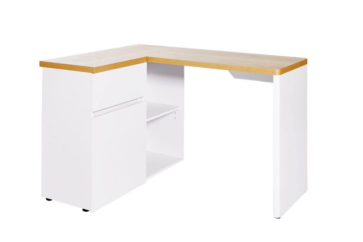 ECKSCHREIBTISCH 117/90/76,2 cm  in Weiss, Eichefarben  - Weiss/Eichefarben, Design, Holzwerkstoff (117/90/76,2cm)