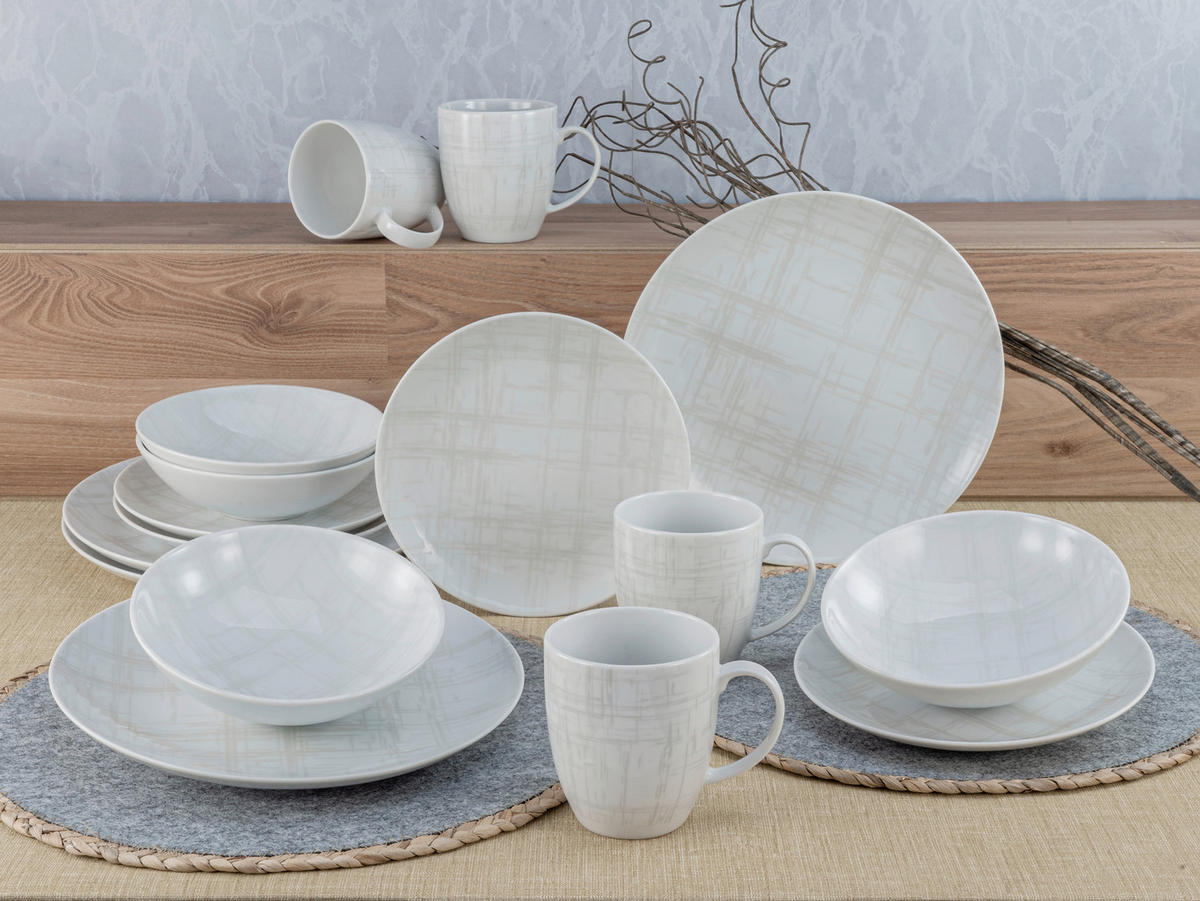 KOMBINOVANÝ SERVIS, 16-dielne, porcelán - viacfarebná/biela, Basics, keramika - Creatable