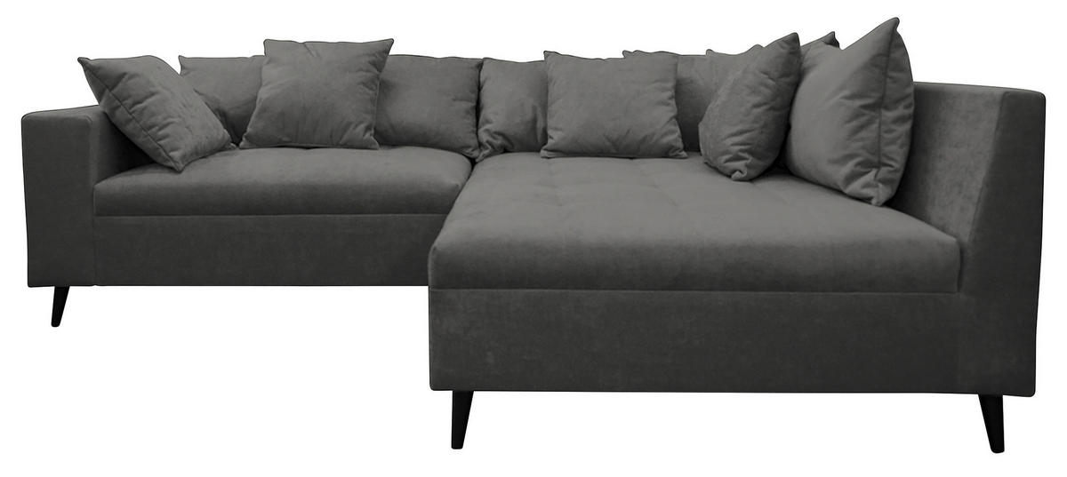 Ecksofa inkl. Hocker in Flachgewebe Grau  - Schwarz/Grau, Design, Holz/Textil (247/174cm) - MID.YOU