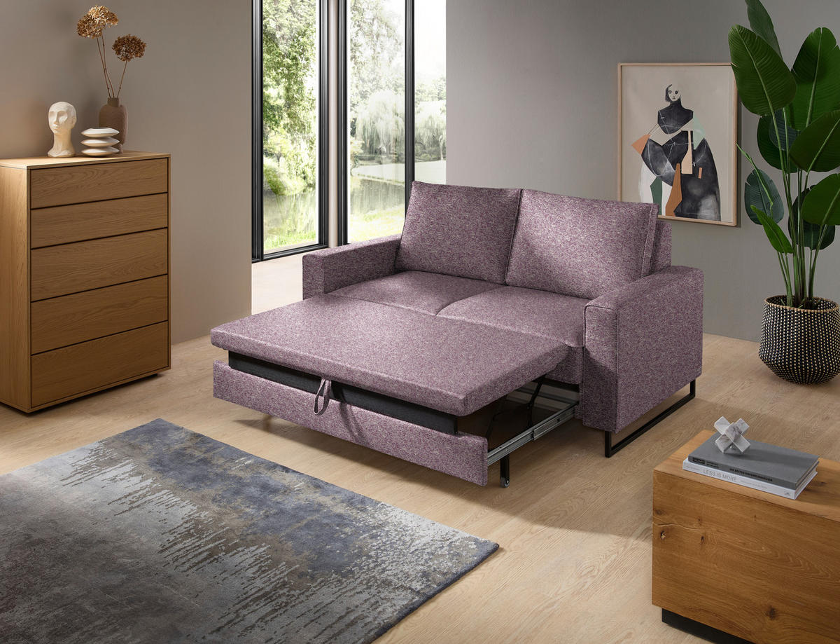 SCHLAFSOFA  in Flachgewebe Beere  - Beere/Schwarz, Design, Textil/Metall (174/90/95cm) - Bali