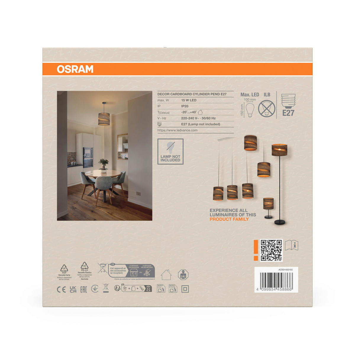 HÄNGELEUCHTE 25/130 cm  - Braun, Natur, Karton/Metall (25/130cm) - Osram