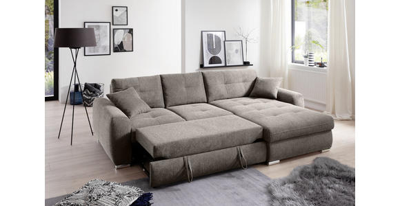 ECKSOFA in Mikrofaser Braun  - Chromfarben/Braun, MODERN, Kunststoff/Textil (276/193cm) - Hom`in