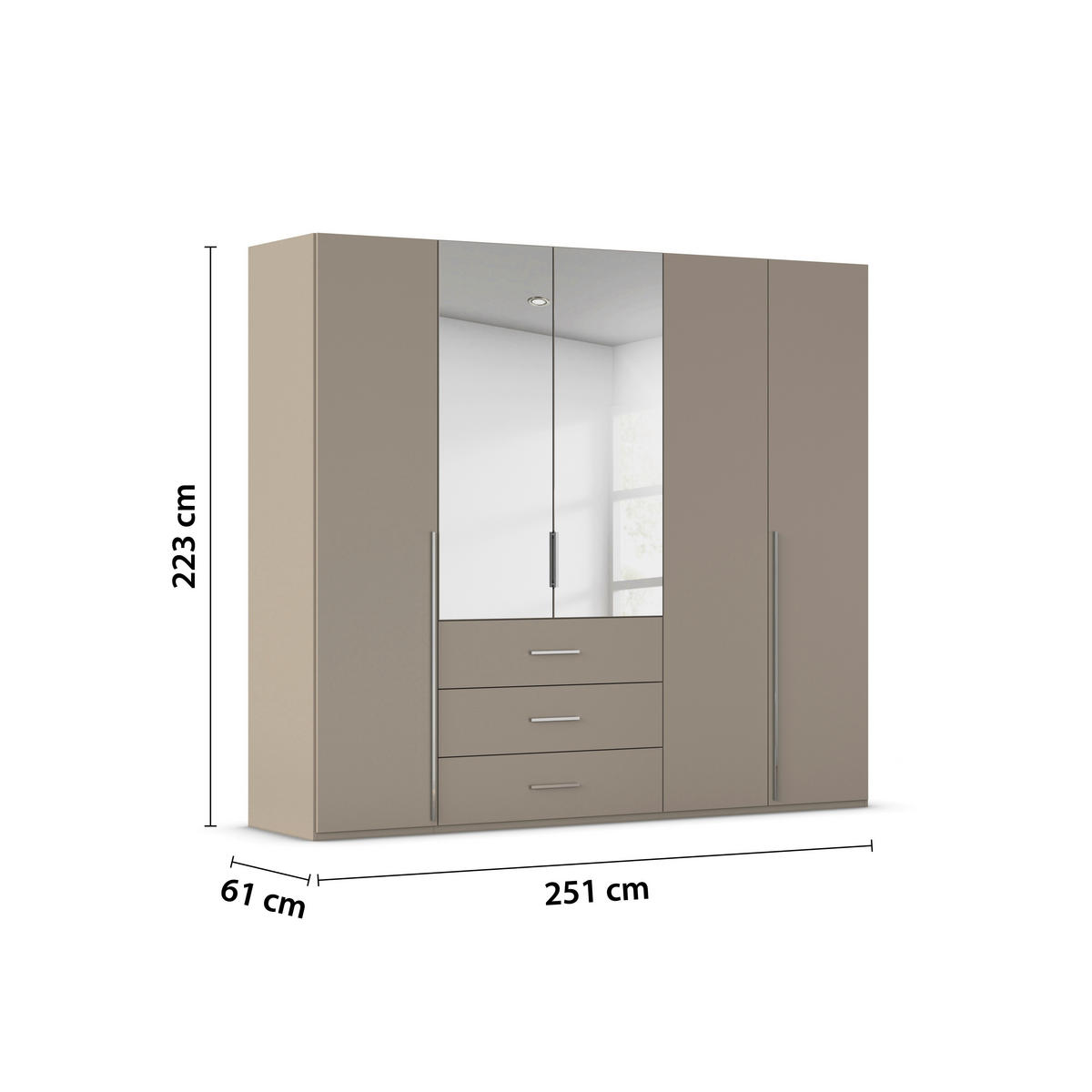 DREHTÜRENSCHRANK 251/223/60 cm,  in Fango, 5-türig  - Chromfarben/Fango, Design, Glas/Holzwerkstoff (251/223/60cm) - home24